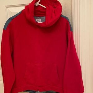 Zara Red Hoodie with Blue Accents